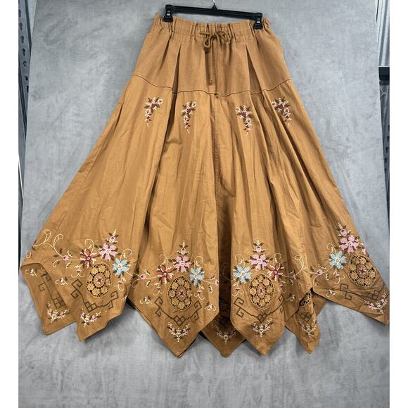 Free People Arielle Maxi Skirt Size XSmall Brown Embroidered Floral - Picture 3 of 14